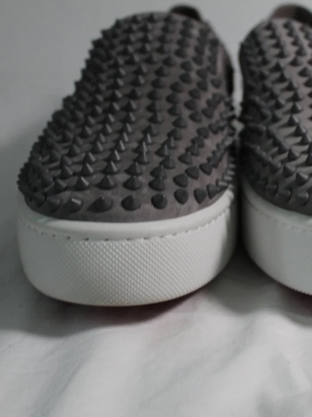 NEW Christian Louboutin Spikeboat Slip On Sneakers Grey Boat Shoes Mens 48